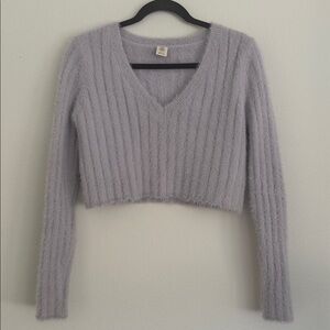 Urban Outfitters Cozy V-Neck Ribbed Cropped Preppy Sweater Lavender Medium